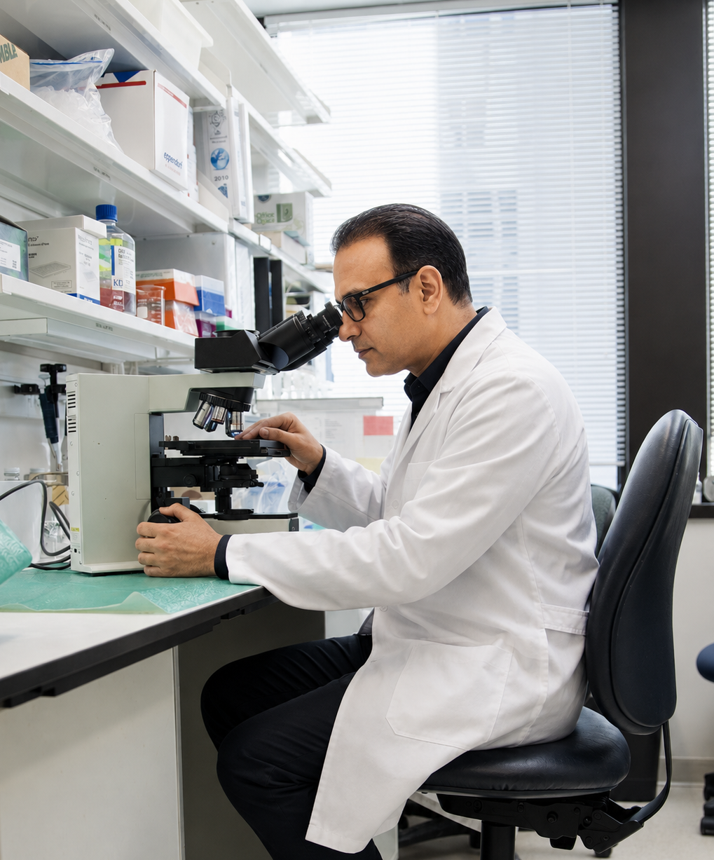 Laboratory microscope used in infectious disease diagnosis